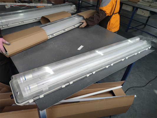 A luz fluorescente resistente a chamas, certificada ATEX e IECEx, de poupança de energia duradoura. Iluminação linear industrial para ambientes de gás e poeira explosivos.