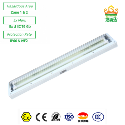 Ex Proof Flameproof LED Linear Luz Fluorescente ATEX com todo o plástico ((GRP) corpo 72watt 100lm/w