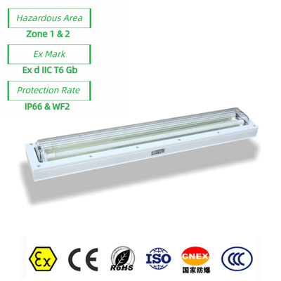 Exproof ATEX Luz linear fluorescente ignífugo resistente ao pó/à água para a zona de perigo 1 2 Óleo gasoso 100lm/watt