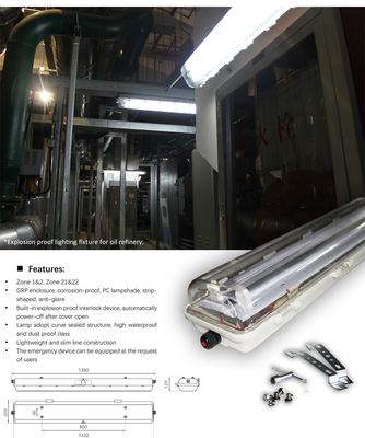 ATEX IECEx Luz linear fluorescente à prova de explosão. Alta durabilidade, ângulo de raio largo. Ideal para instalações petroquímicas e de mineração