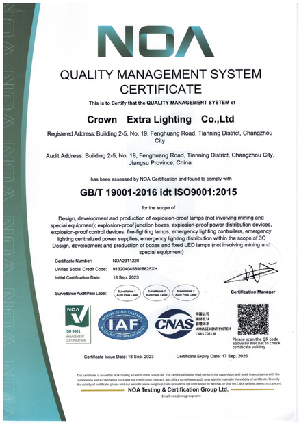 CHINA crown extra lighting co. ltd Certificações