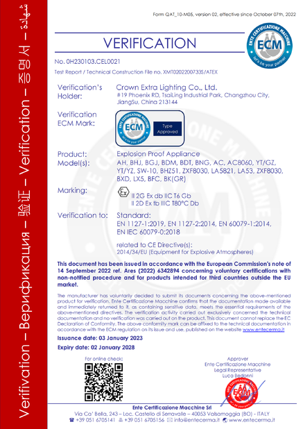 CHINA crown extra lighting co. ltd Certificações