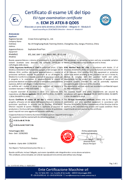 CHINA crown extra lighting co. ltd Certificações